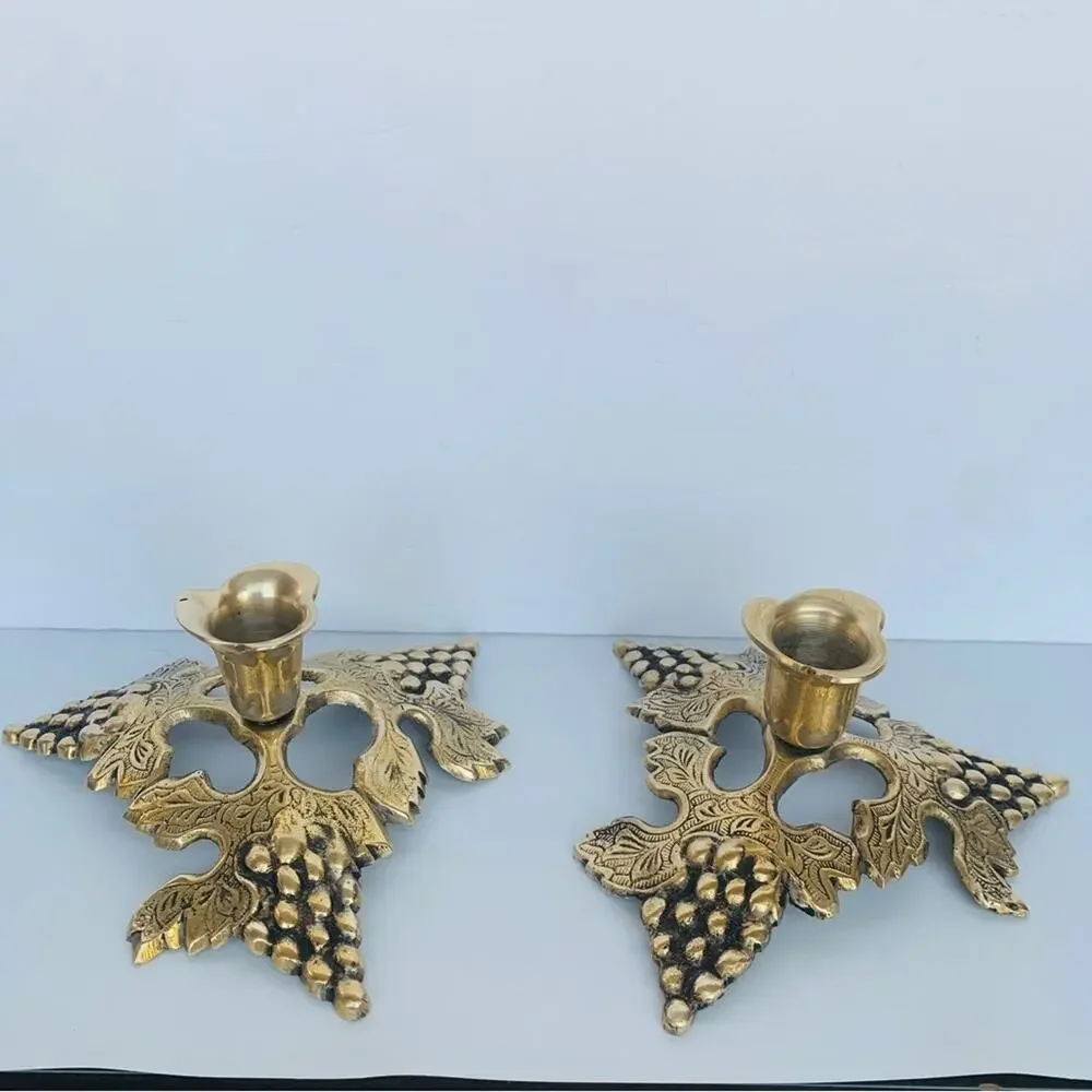 Vintage Brass Candle Holder Set